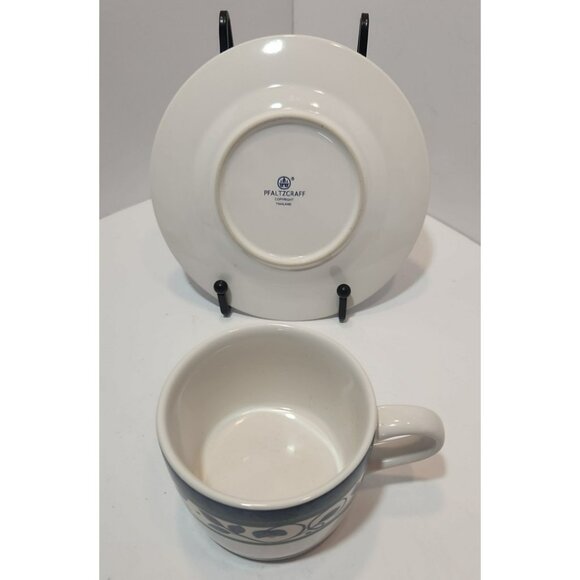Vintage Pfaltzgraff Orleans Set Of 3 Cups And Saucers Blue Vine - Picture 8 of 9